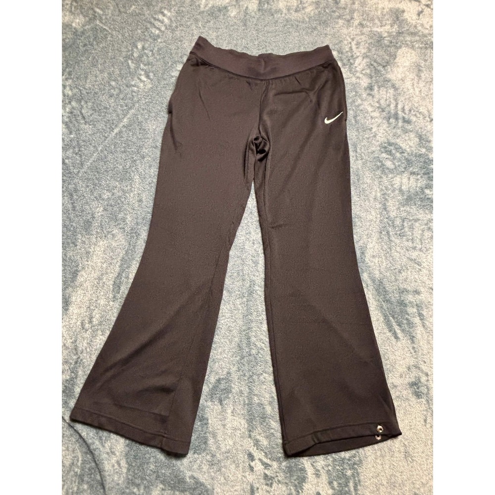 Nike Team Athletic Pants Womens Small Black Flare Bootcut Snap Buttons DriFit